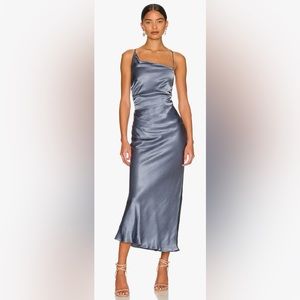 SHONA JOY La Lune Asymmetrical Bias Cowl Midi Dress in Blue Size 2